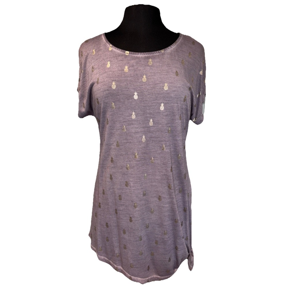 Dantelle Side Tie‎ Tunic Women's M Purple Gold Pineapple Summer Vacation